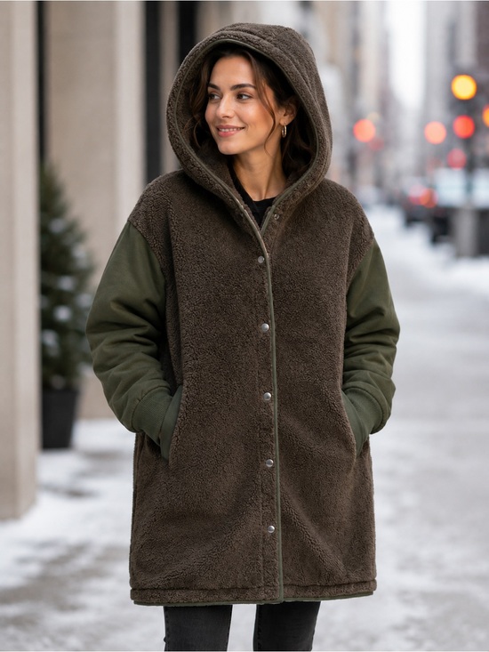 American Eagle Outfitters Jackets & Blazers - NWOT American Eagle SZ L brown/green faux fur coat w/fabric sleeves/bust 54”